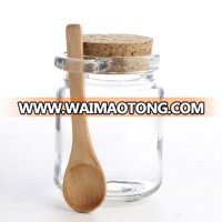 Thick Clear Glass Storage Jar with Cork Stopper and Wooden Spoon