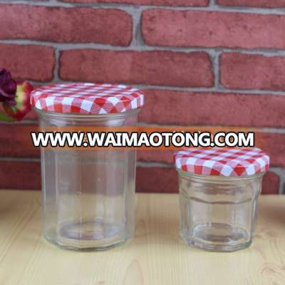 DAILY 30/100/150/200/250/380ML Wide Mouth Glass Jam jar with Plaid Metal Lid