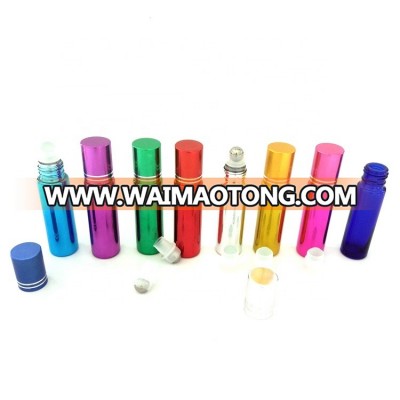 electroplate Color Glass Essential Oils Roller Bottle With stainless steel metal roller ball