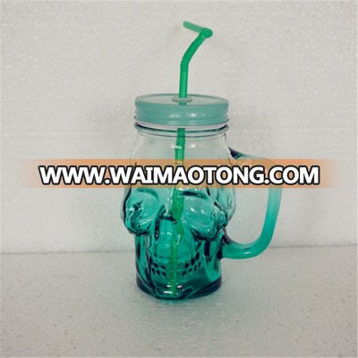 DAILY 16oz skull shaped glass mason jar Skull Mason jar With handle Wholesale