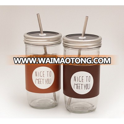 DAILY 710ML Glass Mason Jar Nice to Meet you Beverage Glass Jar