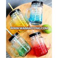 high quality colorful glass mason jar with handles wholesale mason jar with straw